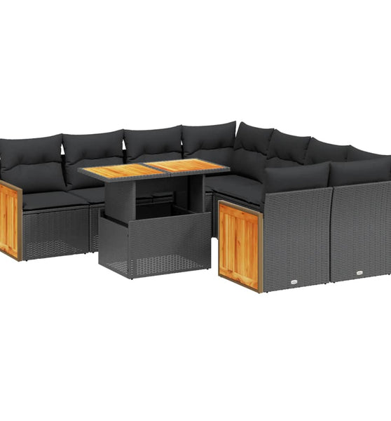9-tlg. Garten-Sofagarnitur mit Kissen Schwarz Poly Rattan