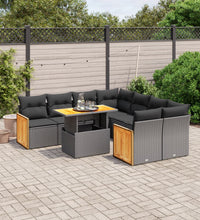9-tlg. Garten-Sofagarnitur mit Kissen Schwarz Poly Rattan