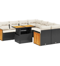 9-tlg. Garten-Sofagarnitur mit Kissen Schwarz Poly Rattan