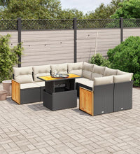 9-tlg. Garten-Sofagarnitur mit Kissen Schwarz Poly Rattan