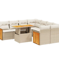 9-tlg. Garten-Sofagarnitur mit Kissen Beige Poly Rattan