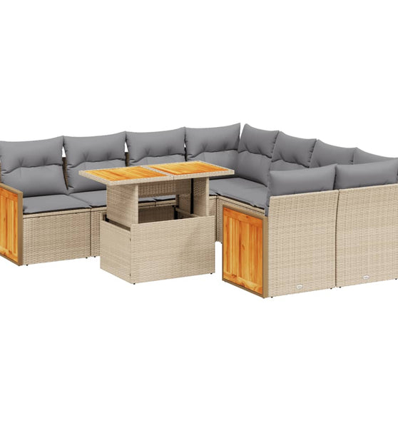 9-tlg. Garten-Sofagarnitur mit Kissen Beige Poly Rattan