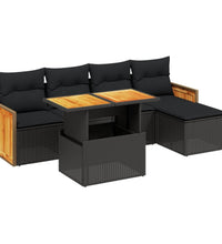 6-tlg. Garten-Sofagarnitur mit Kissen Schwarz Poly Rattan