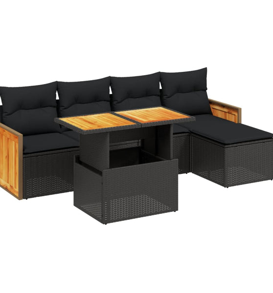 6-tlg. Garten-Sofagarnitur mit Kissen Schwarz Poly Rattan