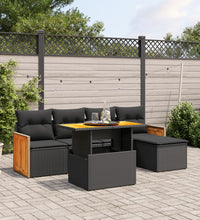 6-tlg. Garten-Sofagarnitur mit Kissen Schwarz Poly Rattan