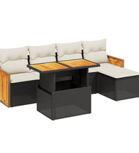 6-tlg. Garten-Sofagarnitur mit Kissen Schwarz Poly Rattan