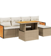 6-tlg. Garten-Sofagarnitur mit Kissen Beige Poly Rattan