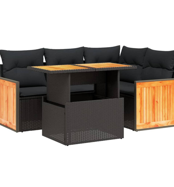 5-tlg. Garten-Sofagarnitur mit Kissen Schwarz Poly Rattan