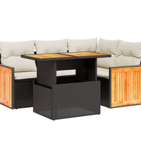 5-tlg. Garten-Sofagarnitur mit Kissen Schwarz Poly Rattan