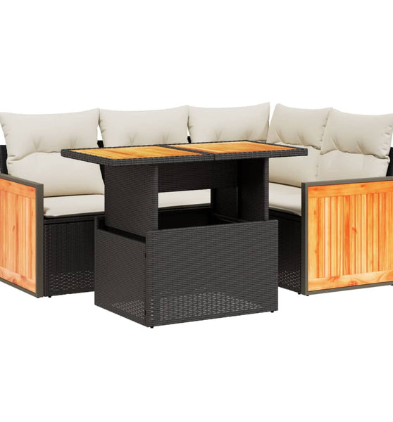 5-tlg. Garten-Sofagarnitur mit Kissen Schwarz Poly Rattan