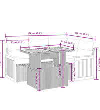 5-tlg. Garten-Sofagarnitur mit Kissen Schwarz Poly Rattan