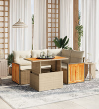 5-tlg. Garten-Sofagarnitur mit Kissen Beige Poly Rattan
