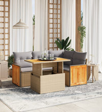 5-tlg. Garten-Sofagarnitur mit Kissen Beige Poly Rattan