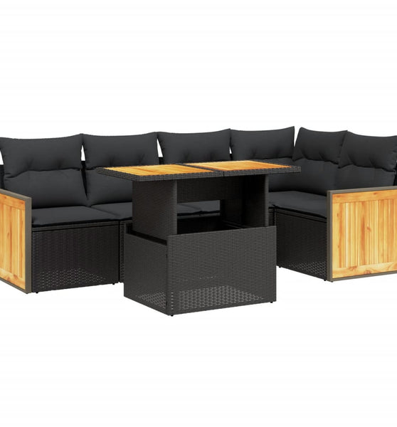 6-tlg. Garten-Sofagarnitur mit Kissen Schwarz Poly Rattan
