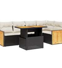6-tlg. Garten-Sofagarnitur mit Kissen Schwarz Poly Rattan