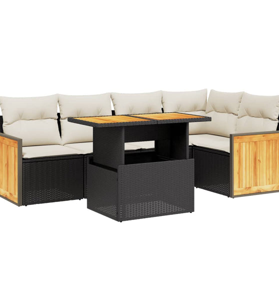 6-tlg. Garten-Sofagarnitur mit Kissen Schwarz Poly Rattan