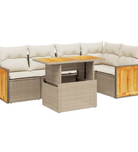 6-tlg. Garten-Sofagarnitur mit Kissen Beige Poly Rattan