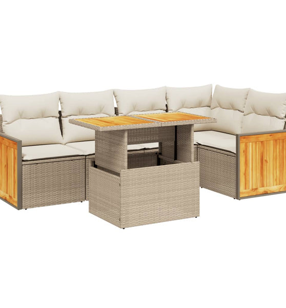 6-tlg. Garten-Sofagarnitur mit Kissen Beige Poly Rattan