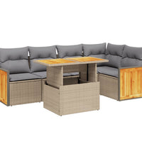 6-tlg. Garten-Sofagarnitur mit Kissen Beige Poly Rattan