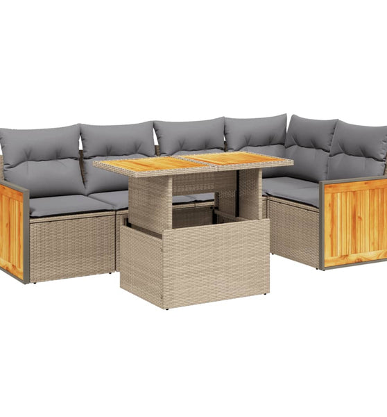 6-tlg. Garten-Sofagarnitur mit Kissen Beige Poly Rattan