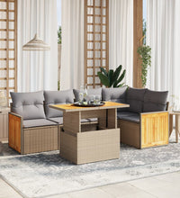 6-tlg. Garten-Sofagarnitur mit Kissen Beige Poly Rattan
