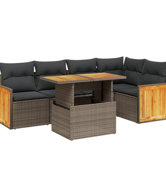 6-tlg. Garten-Sofagarnitur mit Kissen Beige Poly Rattan