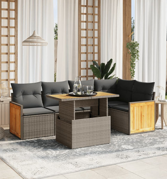 6-tlg. Garten-Sofagarnitur mit Kissen Beige Poly Rattan
