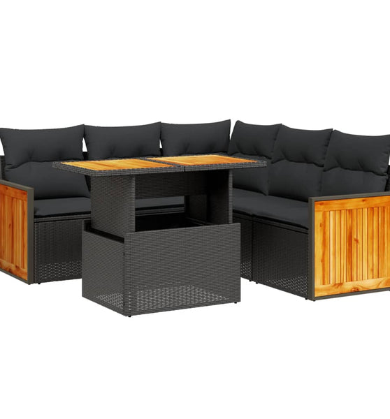 6-tlg. Garten-Sofagarnitur mit Kissen Schwarz Poly Rattan