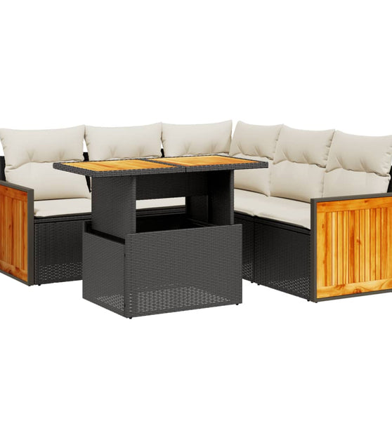 6-tlg. Garten-Sofagarnitur mit Kissen Schwarz Poly Rattan