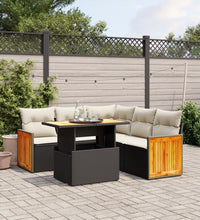 6-tlg. Garten-Sofagarnitur mit Kissen Schwarz Poly Rattan