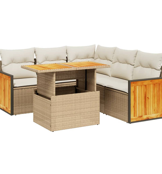 6-tlg. Garten-Sofagarnitur mit Kissen Beige Poly Rattan