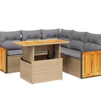 6-tlg. Garten-Sofagarnitur mit Kissen Beige Poly Rattan