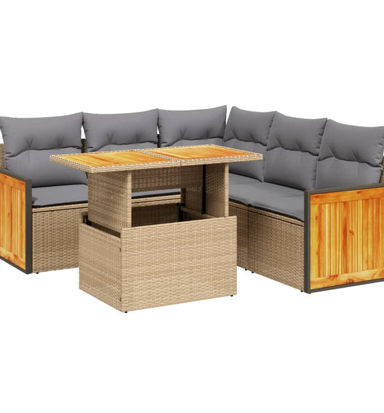 6-tlg. Garten-Sofagarnitur mit Kissen Beige Poly Rattan