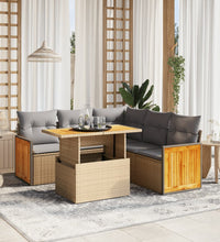 6-tlg. Garten-Sofagarnitur mit Kissen Beige Poly Rattan
