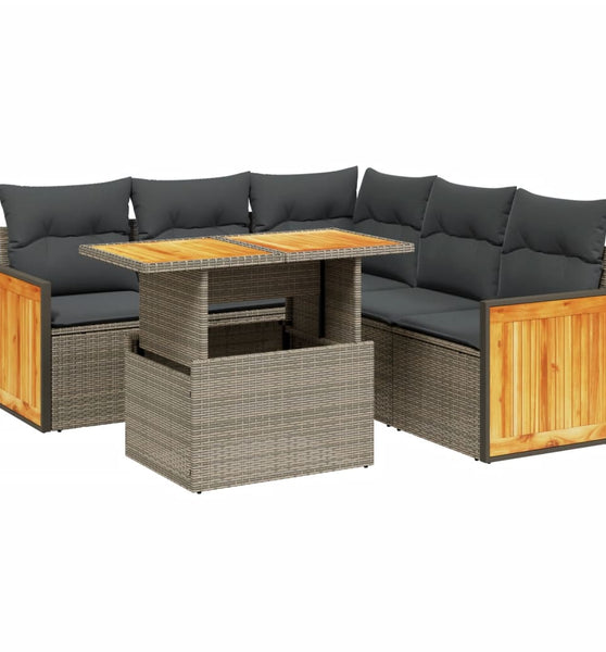 6-tlg. Garten-Sofagarnitur mit Kissen Beige Poly Rattan
