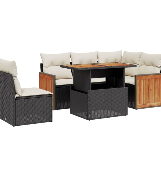 6-tlg. Garten-Sofagarnitur mit Kissen Schwarz Poly Rattan