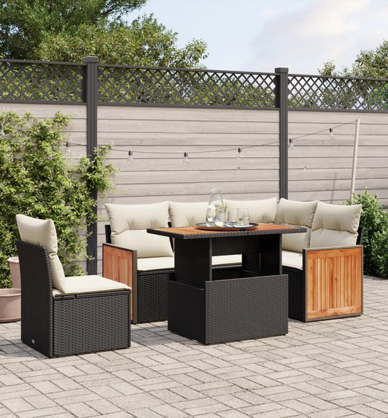 6-tlg. Garten-Sofagarnitur mit Kissen Schwarz Poly Rattan