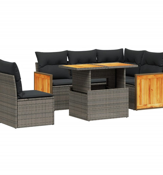 6-tlg. Garten-Sofagarnitur mit Kissen Beige Poly Rattan