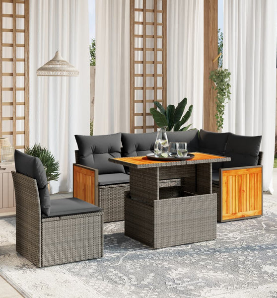 6-tlg. Garten-Sofagarnitur mit Kissen Beige Poly Rattan