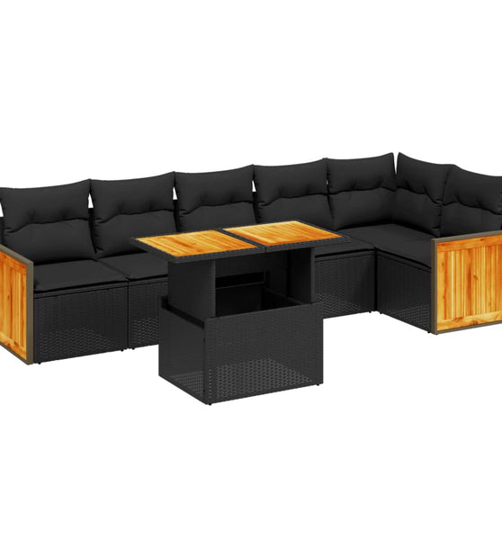 7-tlg. Garten-Sofagarnitur mit Kissen Schwarz Poly Rattan