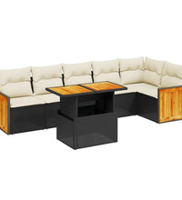7-tlg. Garten-Sofagarnitur mit Kissen Schwarz Poly Rattan