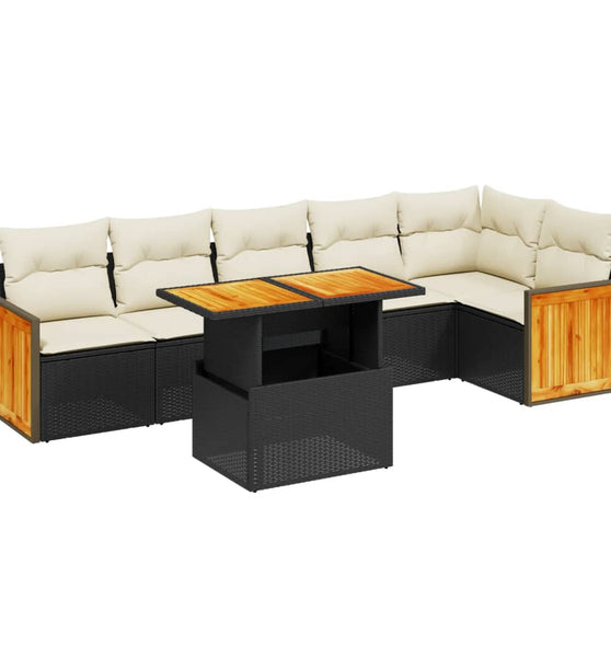 7-tlg. Garten-Sofagarnitur mit Kissen Schwarz Poly Rattan
