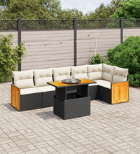 7-tlg. Garten-Sofagarnitur mit Kissen Schwarz Poly Rattan