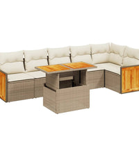 7-tlg. Garten-Sofagarnitur mit Kissen Beige Poly Rattan