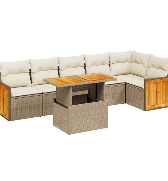 7-tlg. Garten-Sofagarnitur mit Kissen Beige Poly Rattan