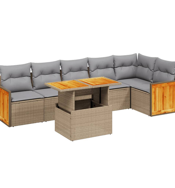 7-tlg. Garten-Sofagarnitur mit Kissen Beige Poly Rattan