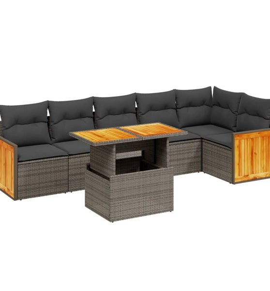 7-tlg. Garten-Sofagarnitur mit Kissen Grau Poly Rattan