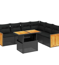 7-tlg. Garten-Sofagarnitur mit Kissen Schwarz Poly Rattan