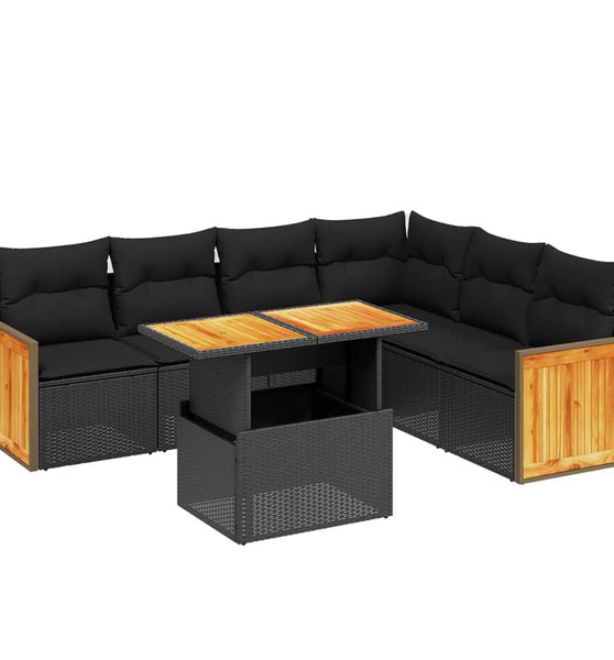 7-tlg. Garten-Sofagarnitur mit Kissen Schwarz Poly Rattan