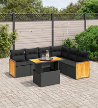 7-tlg. Garten-Sofagarnitur mit Kissen Schwarz Poly Rattan
